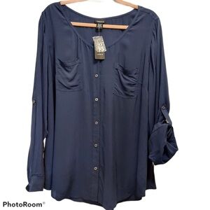 Navy Challis Button Down Size 2X